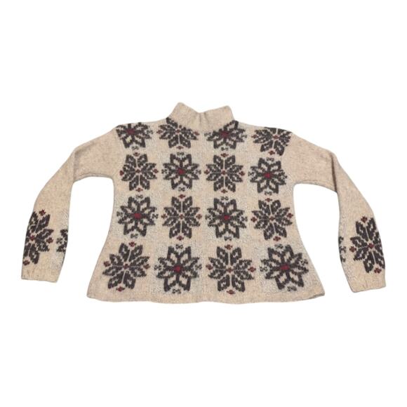 Vtg 90s Women's Eddie Bauer Snowflake Fair Isle Mock Neck Sweater - Sz M Petite - Picture 1 of 4